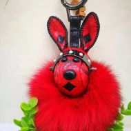 MCM Rabbit Charm with Fox Fur In Visetos Red