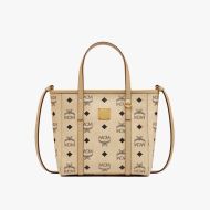 MCM Mini Toni Shopper Tote In Visetos Beige