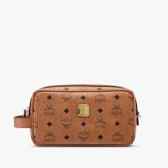 MCM Small Wash Bag In Visetos Brown