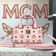 MCM Mini Essential Boston Bag In Visetos Light Pink