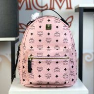 MCM Small Stark Backpack with Studded Zipper In Visetos Light Pink