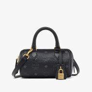 MCM Mini Ella Boston Bag In Visetos Black