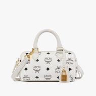 MCM Mini Ella Boston Bag In Visetos White