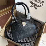 MCM Small Anna Top Handle Bag In Visetos Black