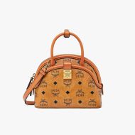 MCM Small Anna Top Handle Bag In Visetos Brown