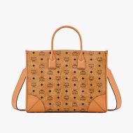 MCM Large Munchen Tote In Visetos Brown