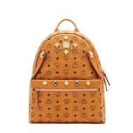 MCM Medium Dual Stark Backpack In Visetos Brown