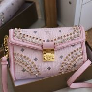 MCM Medium Millie Flap Crossbody In Crystal Visetos Cherry