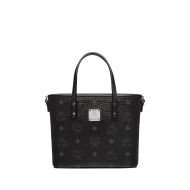 MCM Mini Anya Top Zip Shopper Tote In Visetos Black