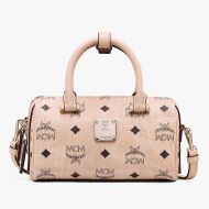 MCM Mini Essential Boston Bag In Visetos Beige