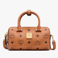 MCM Mini Essential Boston Bag In Visetos Brown