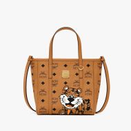 MCM Mini Toni Shopper Tote In Tiger Visetos Brown