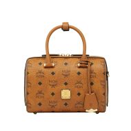 MCM Small Essential Boston Bag In Visetos Brown