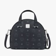 MCM Small Essential Half Moon Tote In Visetos Black