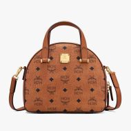 MCM Small Essential Half Moon Tote In Visetos Brown