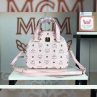 MCM Small Essential Half Moon Tote In Visetos Light Pink