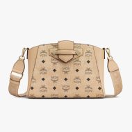 MCM Small Essential Messenger In Visetos Original Beige