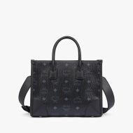 MCM Small Munchen Tote In Visetos Black