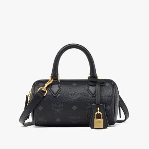 MCM Mini Ella Boston Bag In Visetos Black