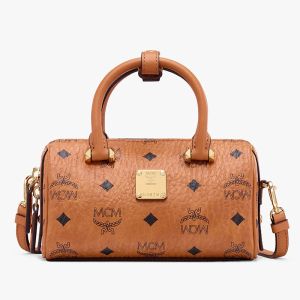 MCM Mini Essential Boston Bag In Visetos Brown