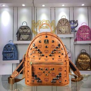 MCM Mini Stark M Studs Backpack In Visetos Brown