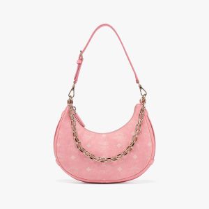 MCM Small Aren Crescent Hobo In Visetos Pink