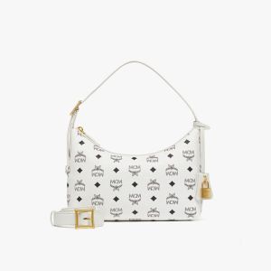 MCM Small Aren Hobo In Visetos White