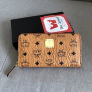 MCM Large Heritage Zip Around Wallet In Visetos Brown