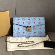 MCM Large Patricia Continental Crossbody Wallet In Visetos Sky Blue