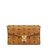 MCM Medium Millie Flap Crossbody In Studded Outline Visetos Brown