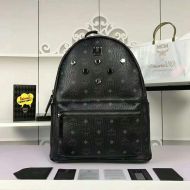 MCM Medium Stark Six Studs Backpack In Visetos Black