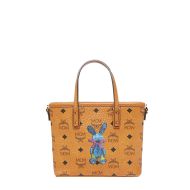 MCM Mini Anya Top Zip Shopper Tote In Rabbit Visetos Brown