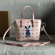 MCM Mini Anya Top Zip Shopper Tote In Rabbit Visetos Cherry