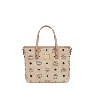 MCM Mini Anya Top Zip Shopper Tote In Visetos Beige