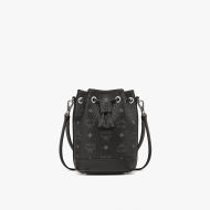 MCM Mini Dessau Drawstring Bag In Visetos Black