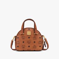 MCM Mini Essential Half Moon Tote In Visetos Brown