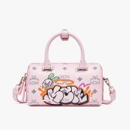 MCM Mini Essential Boston Bag In Sambypen Visetos Light Pink