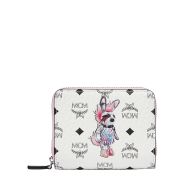 MCM Mini Rabbit Zip Around Wallet In Visetos White