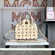 MCM Small Essential Half Moon Tote In Visetos Beige