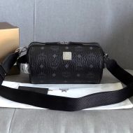 MCM Small Klassik Barrel Crossbody In Visetos Black