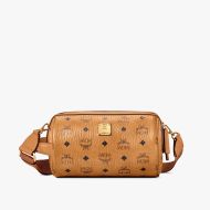 MCM Small Klassik Barrel Crossbody In Visetos Brown