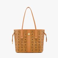 MCM Small Reversible Liz Shopper Tote In Monogram Visetos Brown