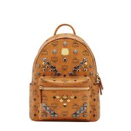 MCM Small Stark M Studs Backpack In Visetos Brown