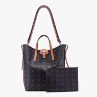 MCM Small Gunta Shopper Tote In Visetos Black