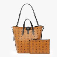 MCM Small Gunta Shopper Tote In Visetos Brown