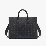 MCM Large Munchen Tote In Visetos Black