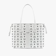 MCM Medium Reversible Liz Shopper Tote In Monogram Visetos White