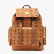 MCM Small Brandenburg Backpack In Visetos Brown