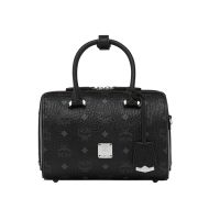 MCM Small Essential Boston Bag In Visetos Black