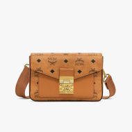 MCM Small Millie Pocket Crossbody In Visetos Brown